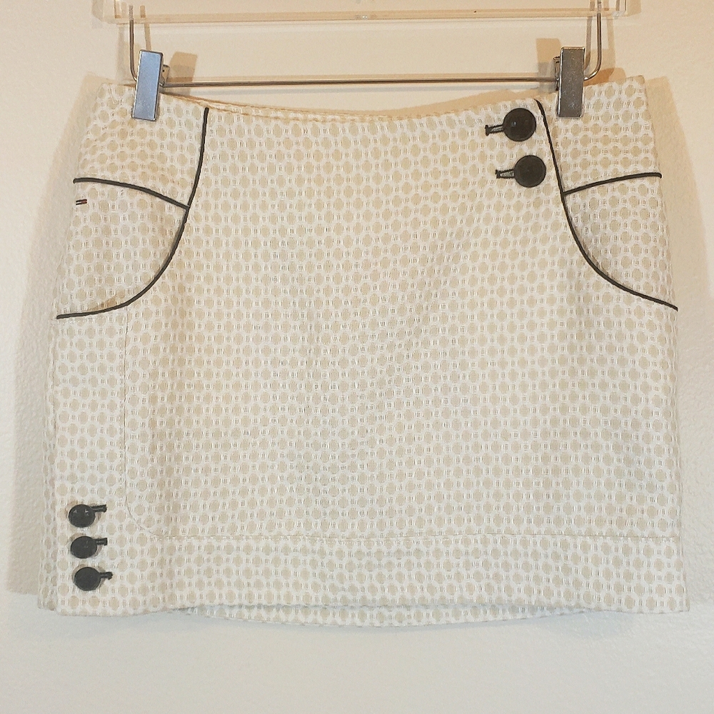 NWT Tommy Hilfiger Med. Knit Mini Skirt Ivory Dot